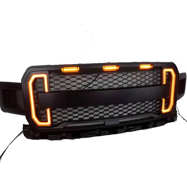 Front Bumper Grill Grille For Ford F150 Raptor Style Grille With Amber LED Lights